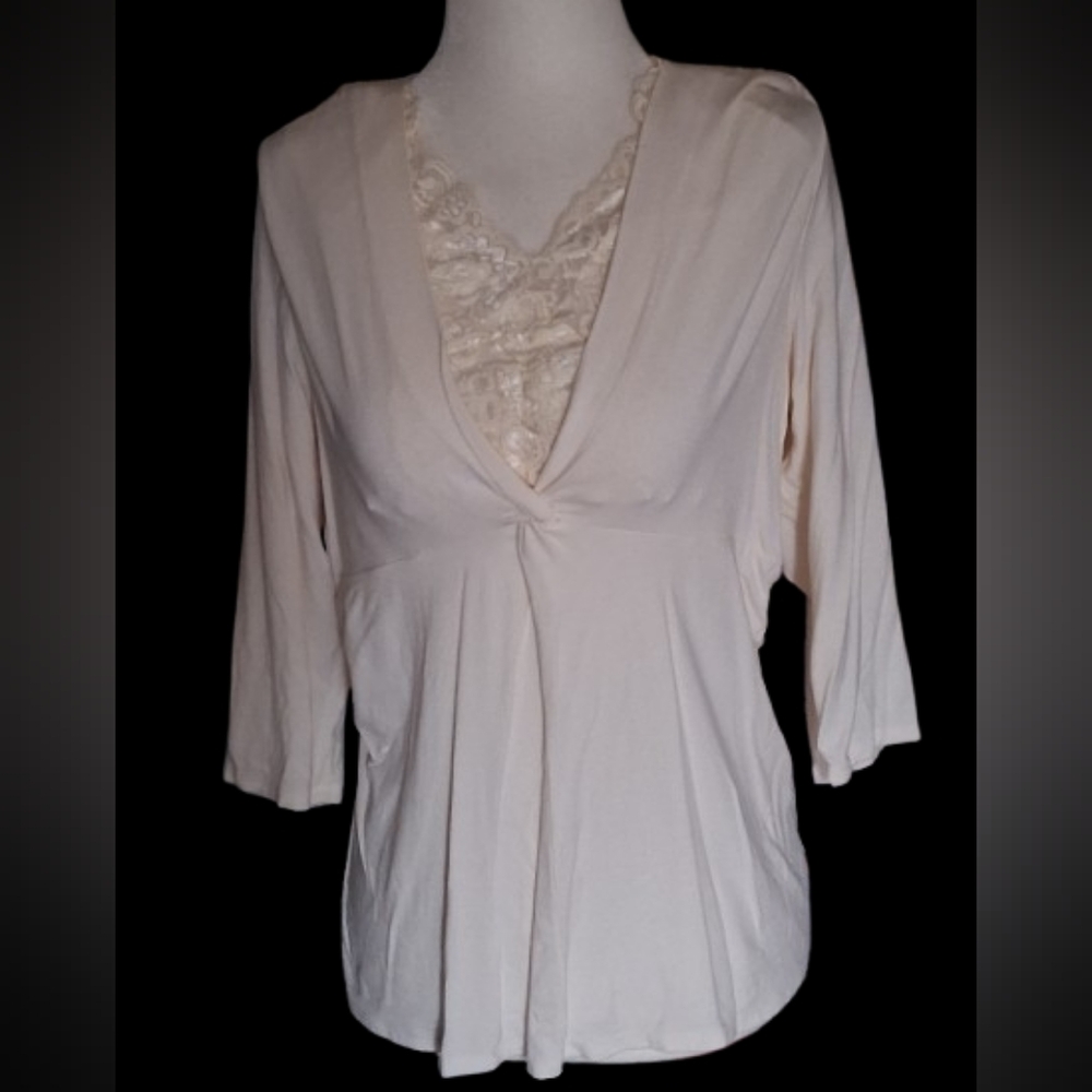 NWOT Alfani 3/4 Sleeves, Cream V-Neck Blouse with Lace Detail,Size XL